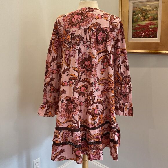 Tuckernuck Pink Ornate Chintz Boho Dress‎ Size L Long Sleeve Tiered Floral NWT - Picture 4 of 11